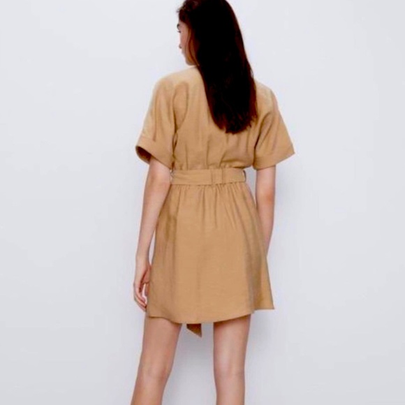 Zara button, tie front dress! Nude/Tan, Size M - Picture 3 of 6